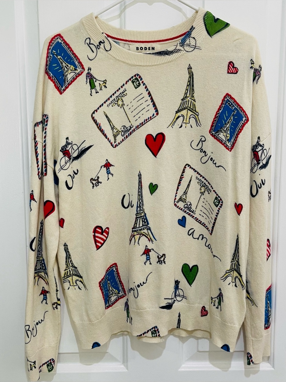 Boden Cream Sweater with Parisian Postcard Print NWOT - Picture 8 of 10